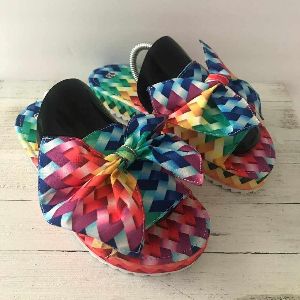 Multicolor Sandals Platform Slider With  Bow